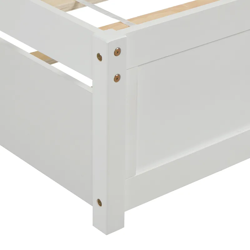 Twin Size Platform Bed Wood Bed Frame With Trundle - White
