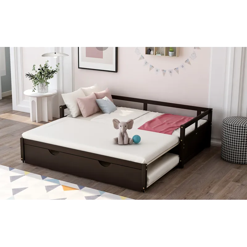 Extending Daybed With Trundle, Wooden Daybed With Trundle - Espresso