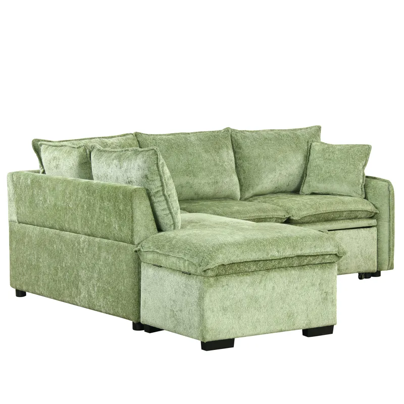 Convertible Sofa Bed Sectional Sofa Sleeper L-Shaped Sofa With A Storage Ottoman, Two Pillows, Two P
