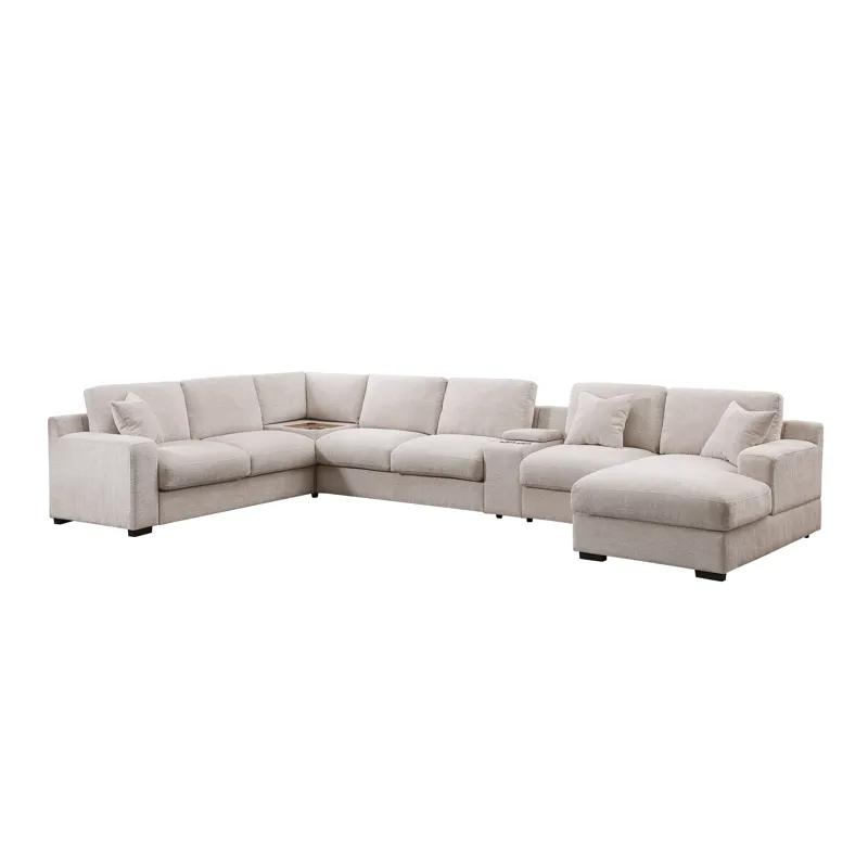 Celine - Chenille Fabric Corner Sectional Sofa With Right-Facing Chaise, Cupholders, And Charging Po