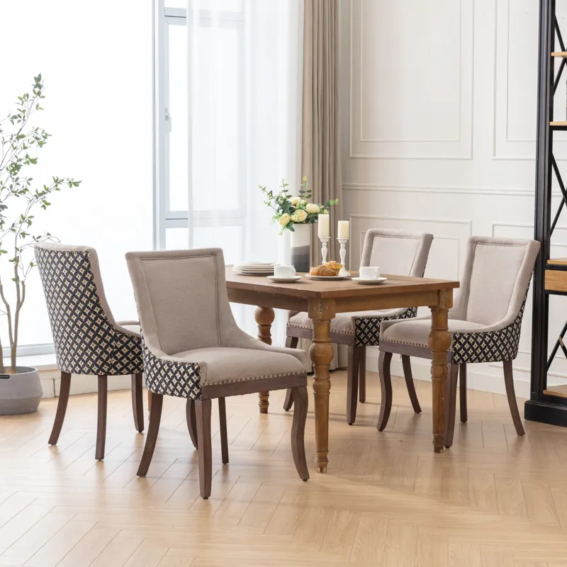 Ultra Side Dining Chair, Thickened Fabric Chairs With Neutrally Toned Solid Wood Legs, Bronze Nail H