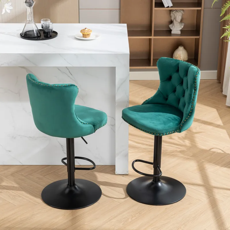 Swivel Velvet Barstools Adjusatble Seat Height, Modern Upholstered Bar Stools With Backs Comfortable