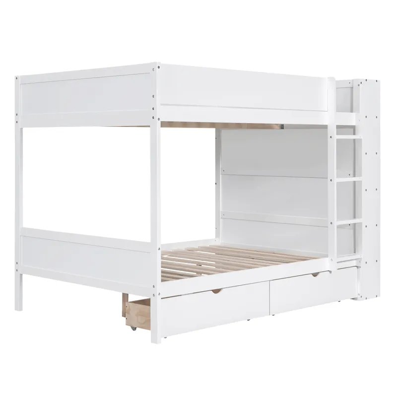 Full Over Full Bunk Bed With 2 Drawers And Multi - Layer Cabinet - White