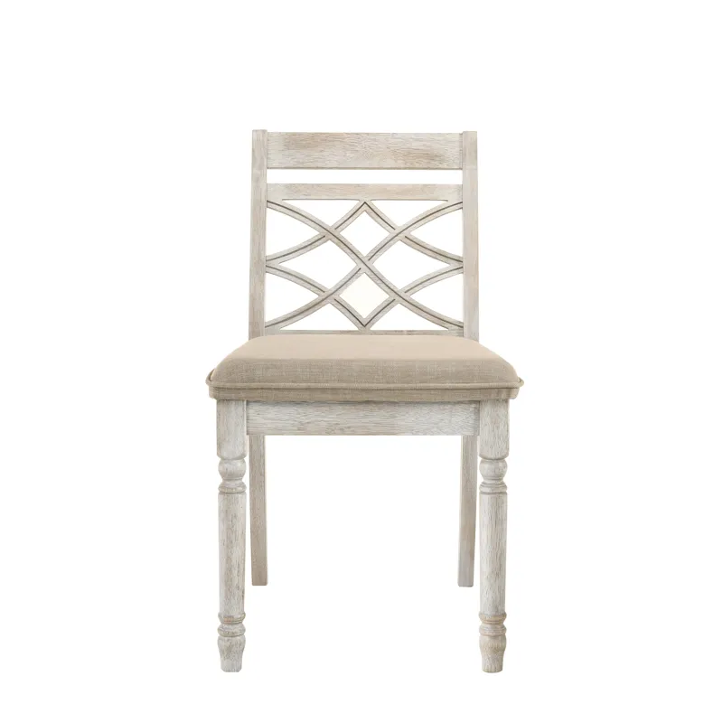 Havanna - 5 Piece Wide Contemporary Round Dining Table With Off White Fabric Chairs (Set of 5) - Vin