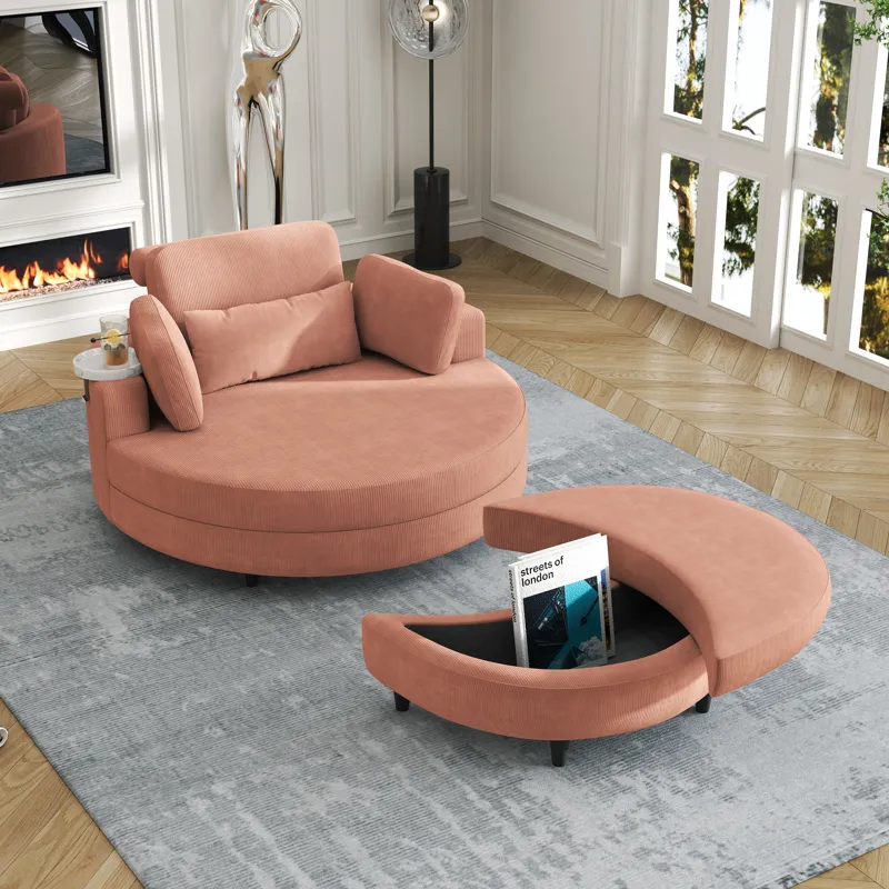 Corduroy Sofa With Two Throw Pillows, A Waist Pillow And An Extra Tray Is Comfortable For A Small Ap