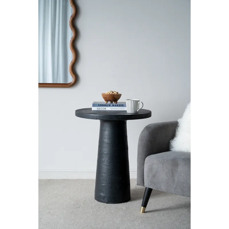 Round Side Table With Pedestal Base - Black - Black