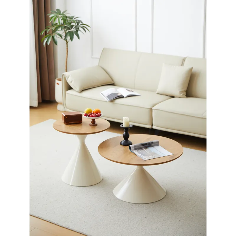 Round Coffee Table - Brown / White