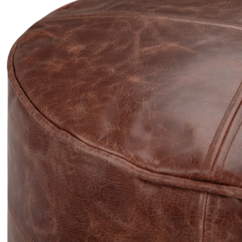 Connor - Round Pouf - Distressed Brown