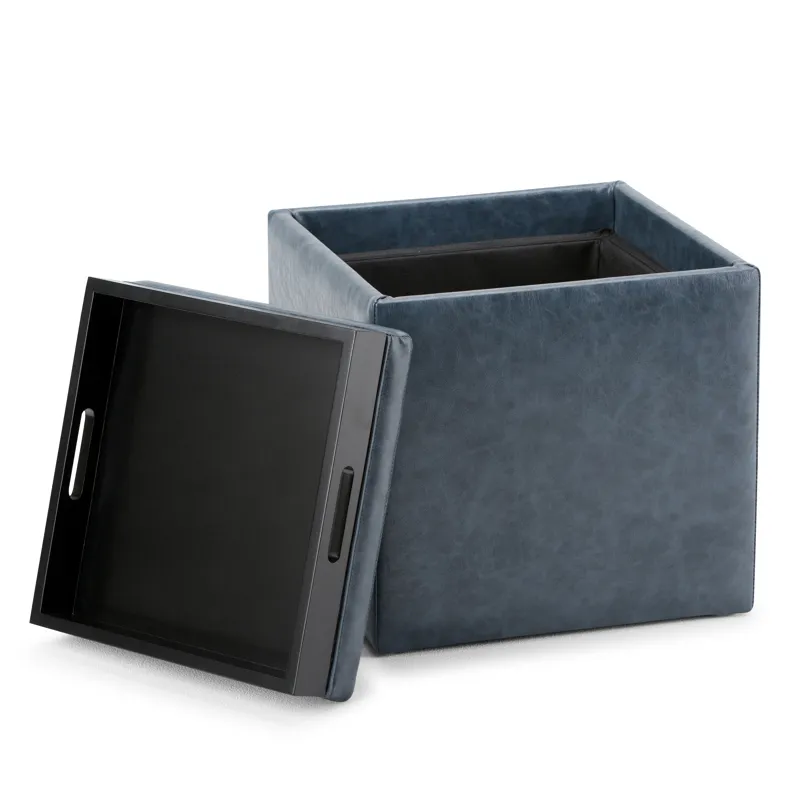 Rockwood - Cube Storage Ottoman with Tray - Denim Blue