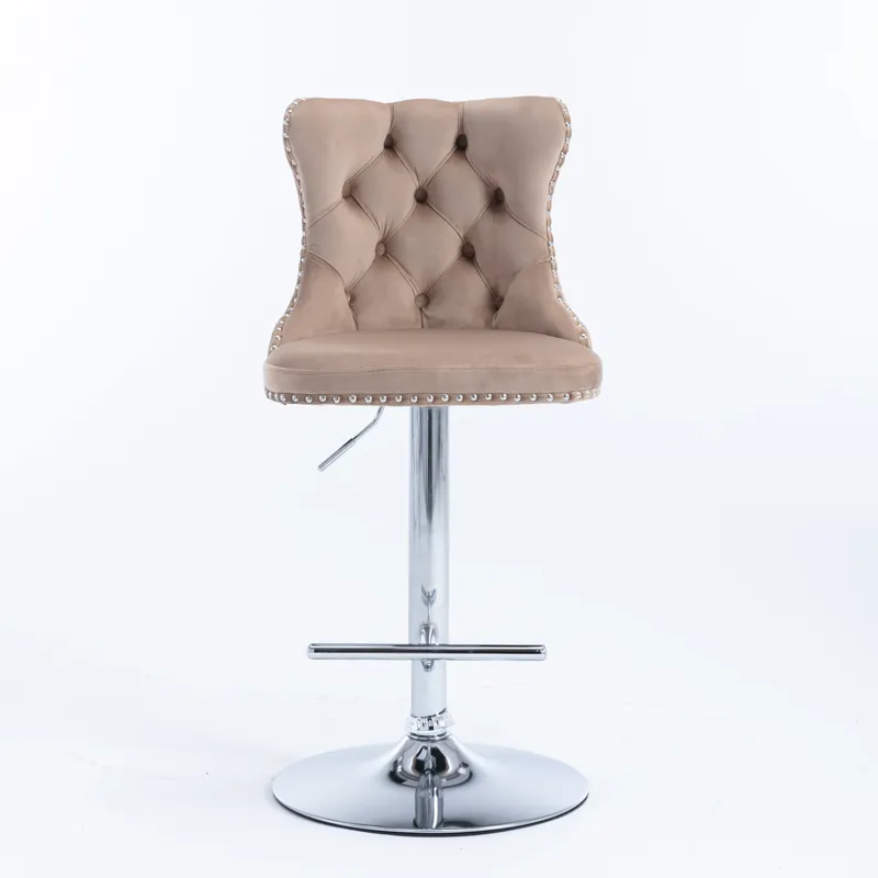 Swivel Velvet Barstools Adjusatble Seat Height From 25-33\", Modern Upholstered Chrome Base Bar Stoo