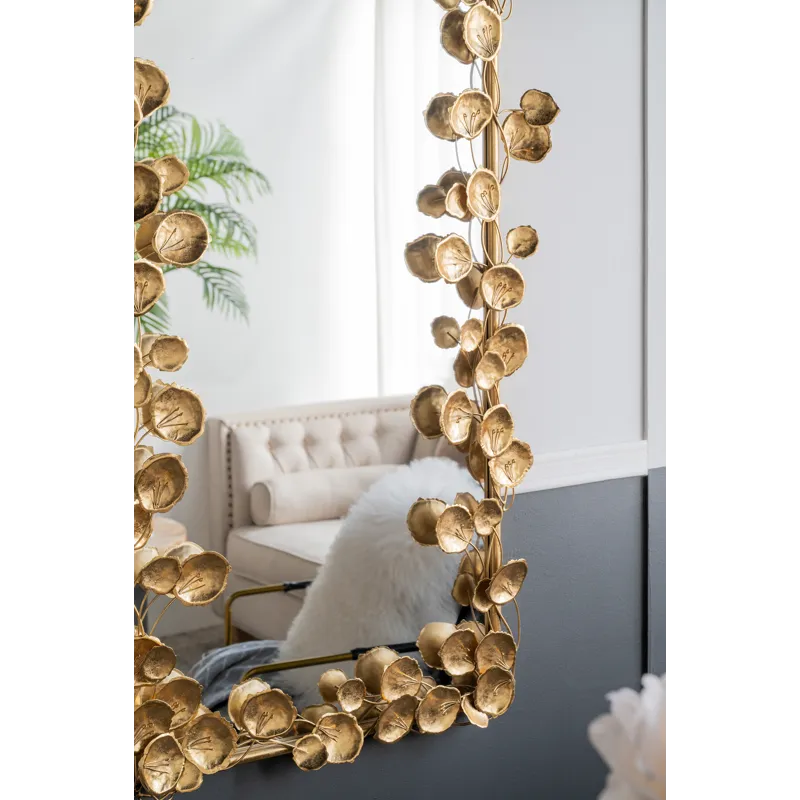 Stella Full Length Mirror With Leaf Accents, Floor Miiror For Living Room Bedroom - Golden