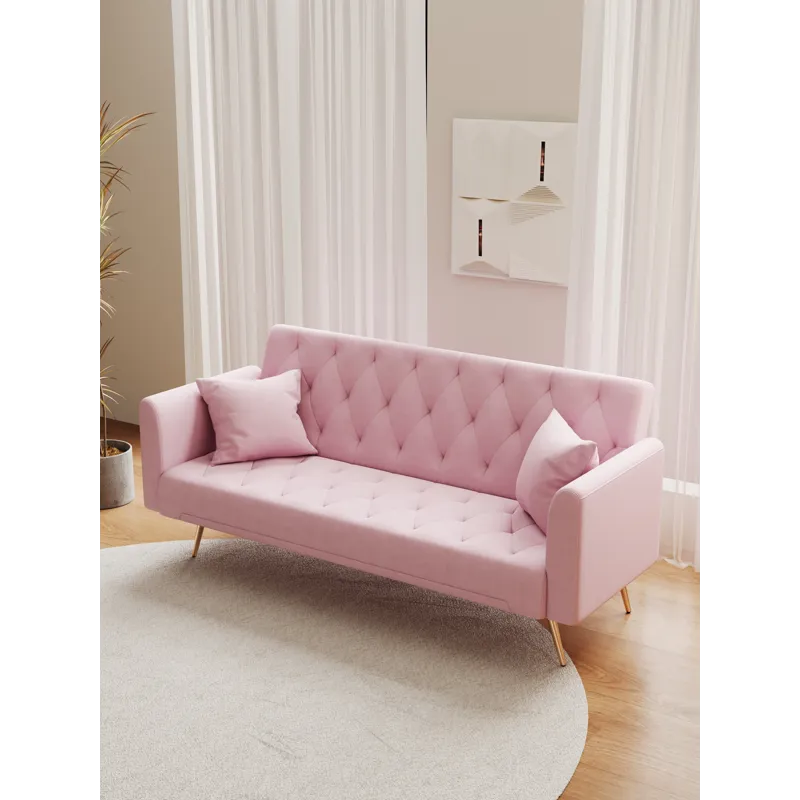 Convertible Double Folding Living Room Sofa Bed - Pink