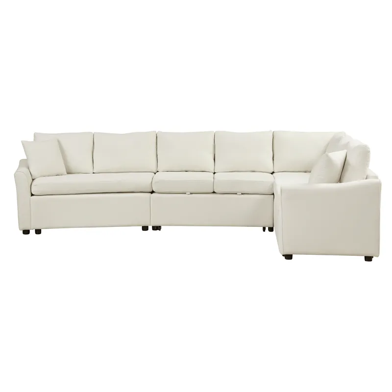 L-Shaped Sofa Convertible Sofa Bed Pull Out Sofa Sleeper With Two Back Pillows, Two USB Ports And Tw