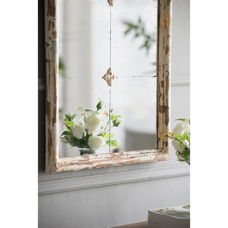Large Framed Wall Mirror, Wood Arched Mirror With Decorative Window Look For Living Room, Bathroom, 