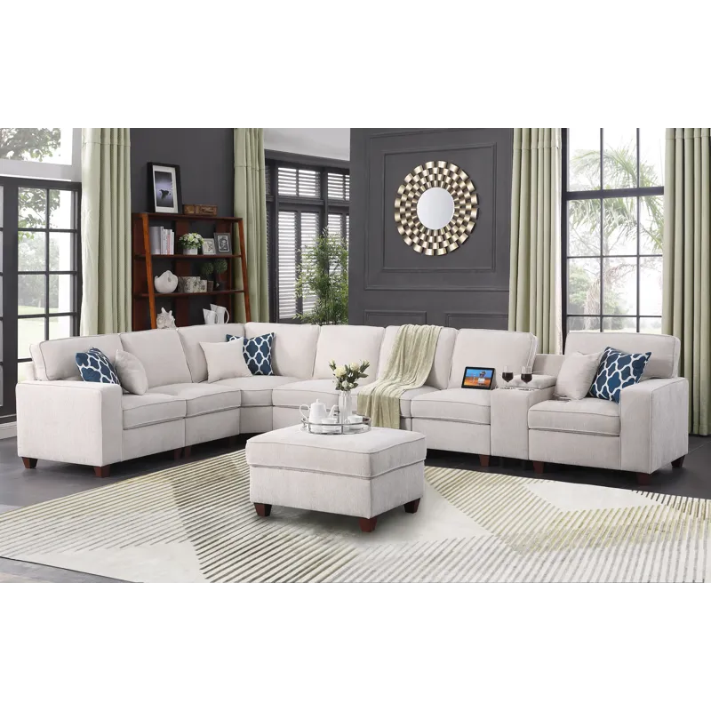 Ted - Sectional Sofa With Ottoman - Beige