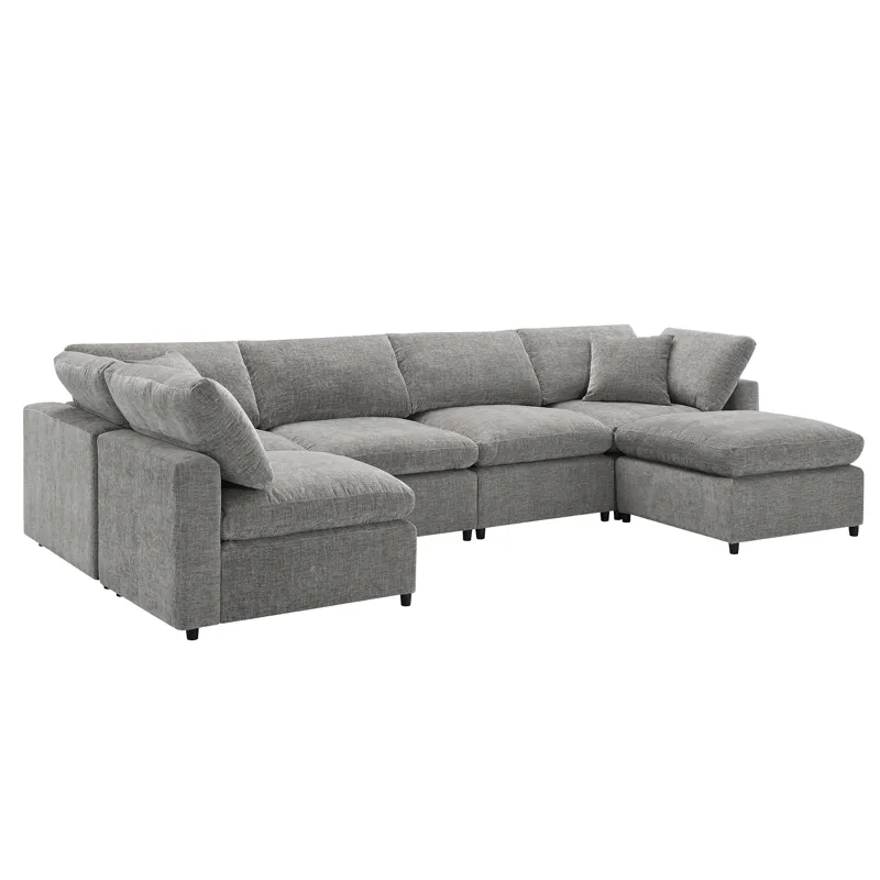 Modern Modular Cloud Sofa Bed, 6 Seat Chenille Sectional Couch Set With Ottoman, Free Combination, C