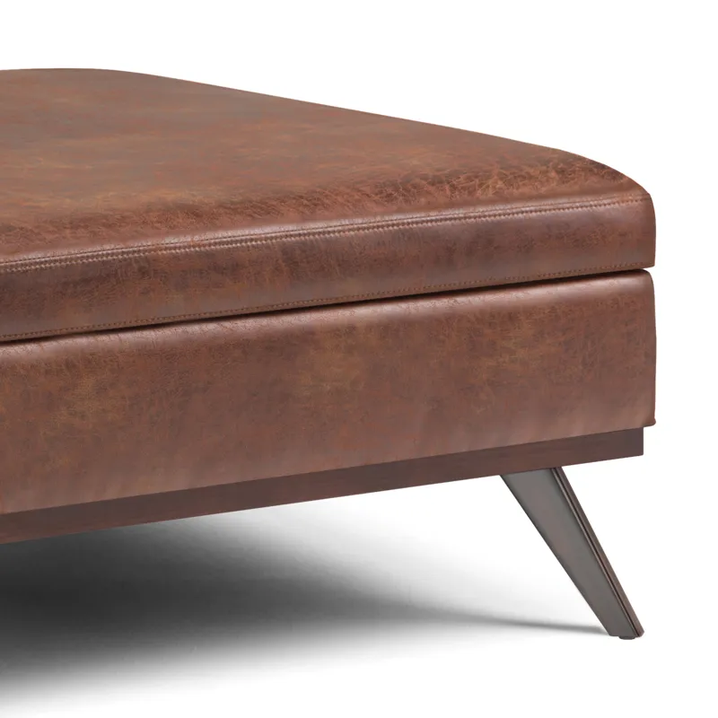 Owen - XL Square Coffee Table Storage Ottoman - Distressed Saddle Brown