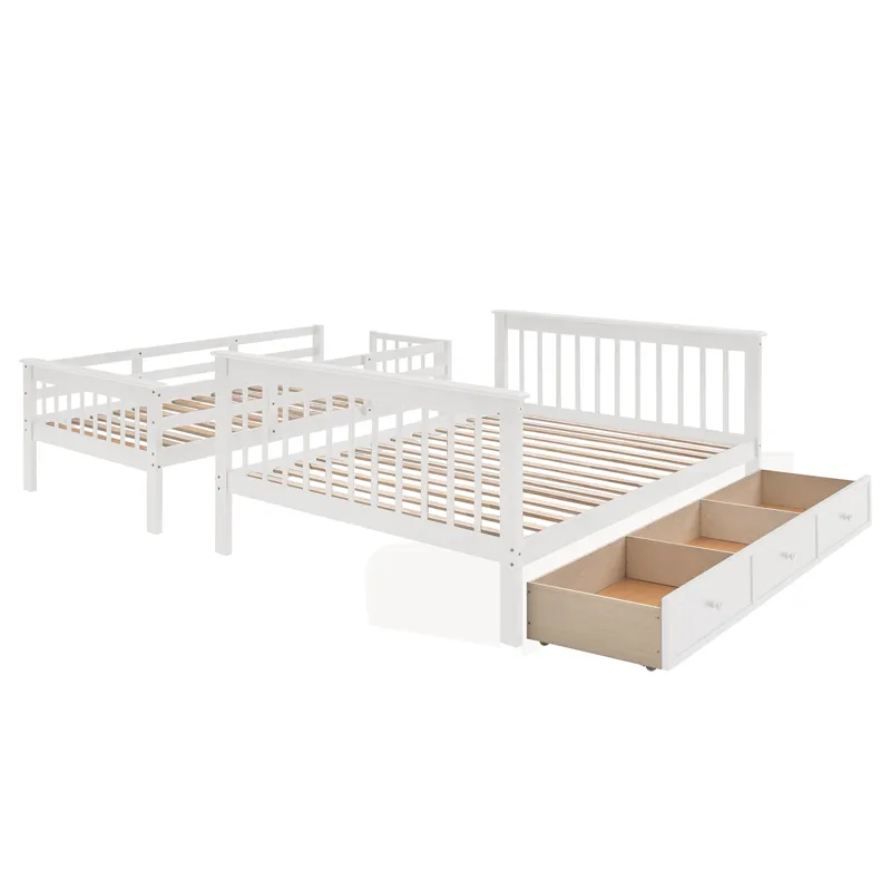 Twin Over Full Stairway Bunk Bed With Drawer, Storage And Guard Rail For Bedroom, Dorm, For Adults -