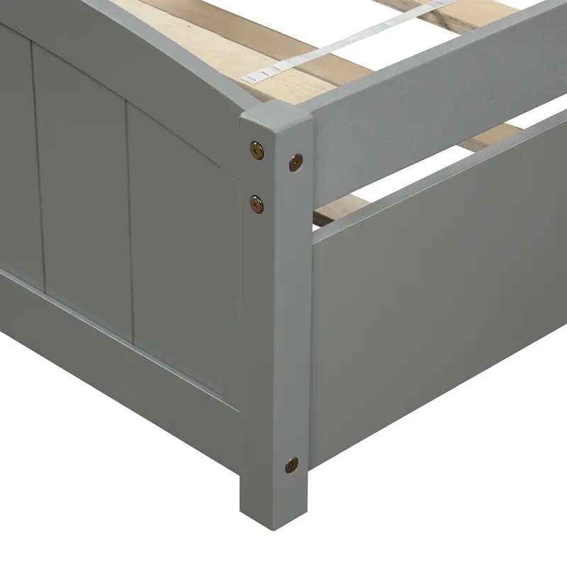 Twin Size, Platform Bed With Trundle - Gray