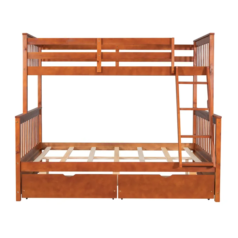 Twin Over Full Bunk Bed With Ladders And Two Storage Drawers - Walnut