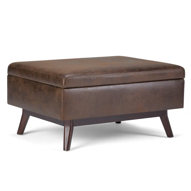 Owen - Coffee Table Storage Ottoman - Distressed Chestnut Brown