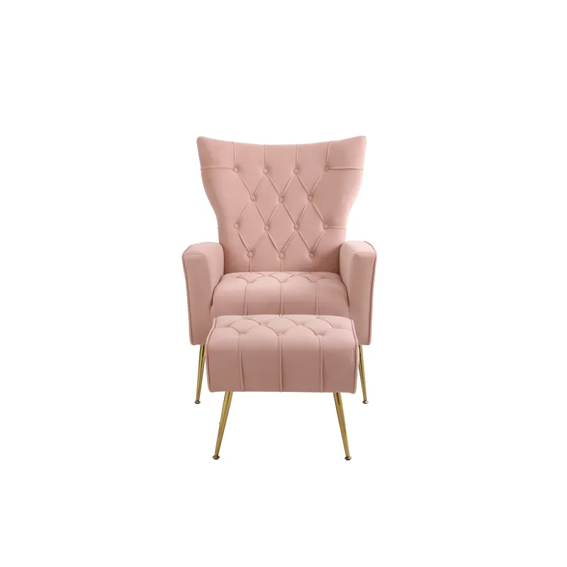 Modern Accent Chair With Ottoman, Comfy Armchair For Living Room, Bedroom, Apartment, Office - Pink