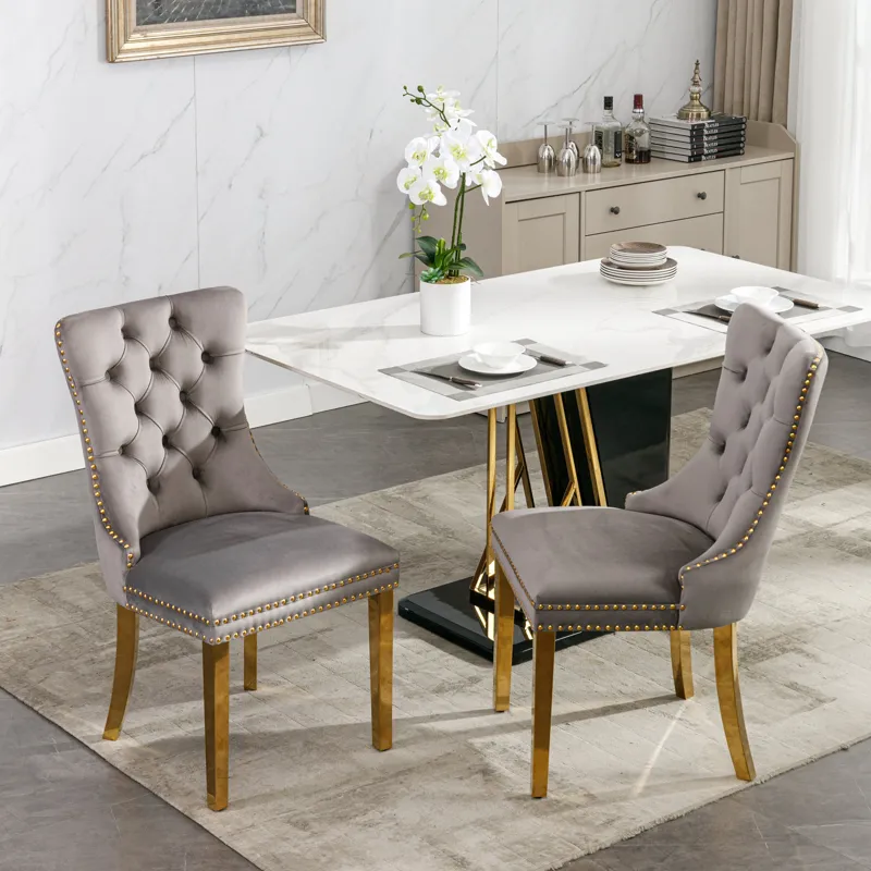 Nikki - Modern, High-End Tufted Solid Wood Contemporary Velvet Upholstered Dining Chair With Golden 