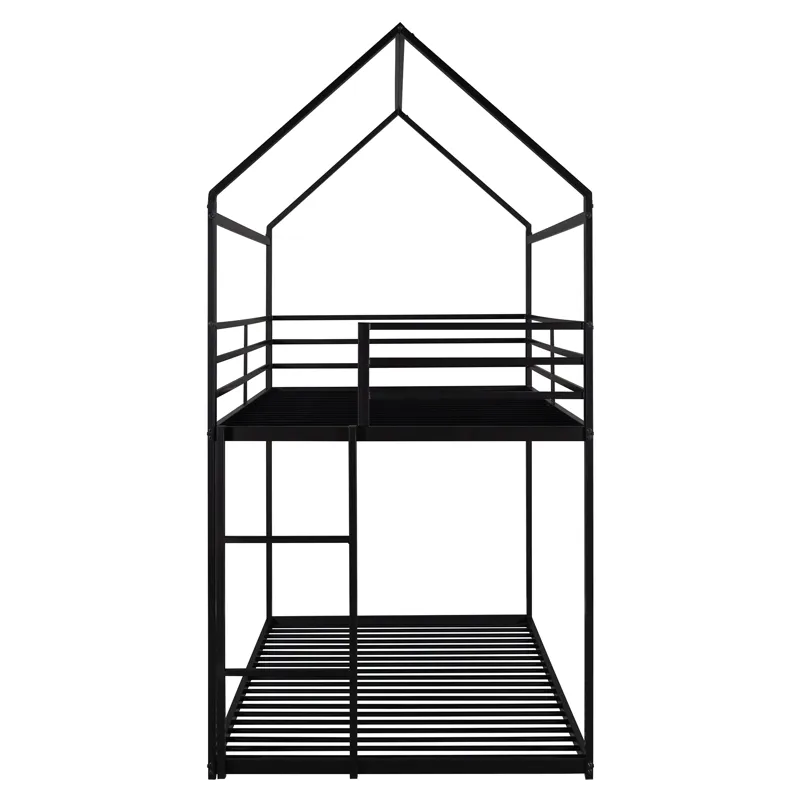 Bunk Beds For Kids Twin Over Twin, House Bunk Bed Metal Bed Frame Built-In Ladder, No Box Spring Nee