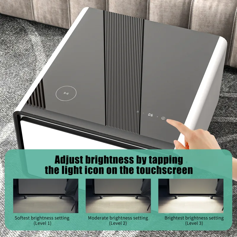 Modern Smart Side Table With Built-In Fridge, Wireless Charging, Temperature Control, Power Socket, 