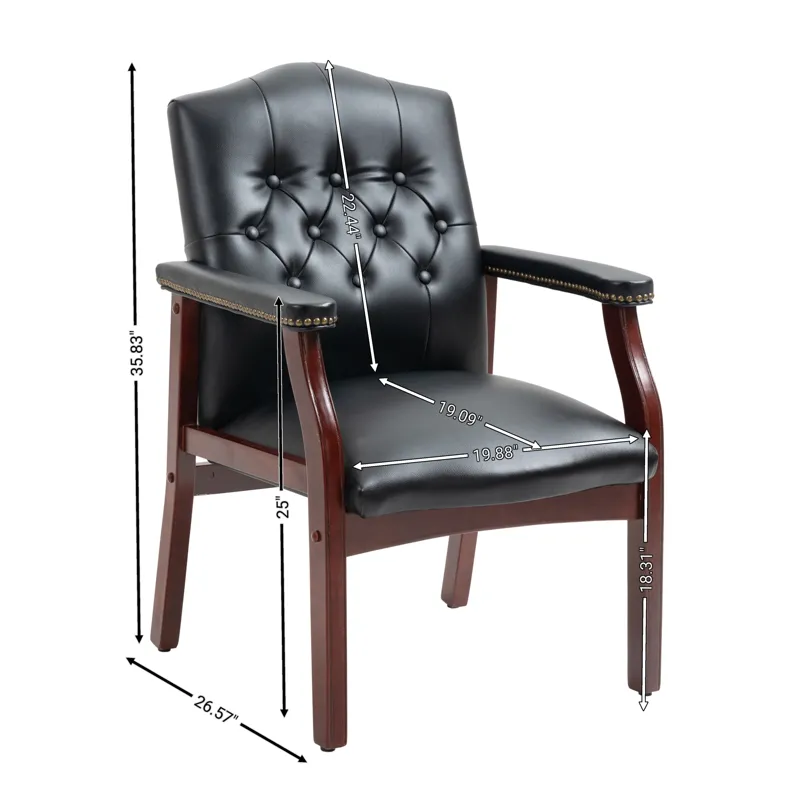 Leather Reception Guest Chairs With Padded Seat And Arms Ergonomic Mid-Back Office Executive Side Ch