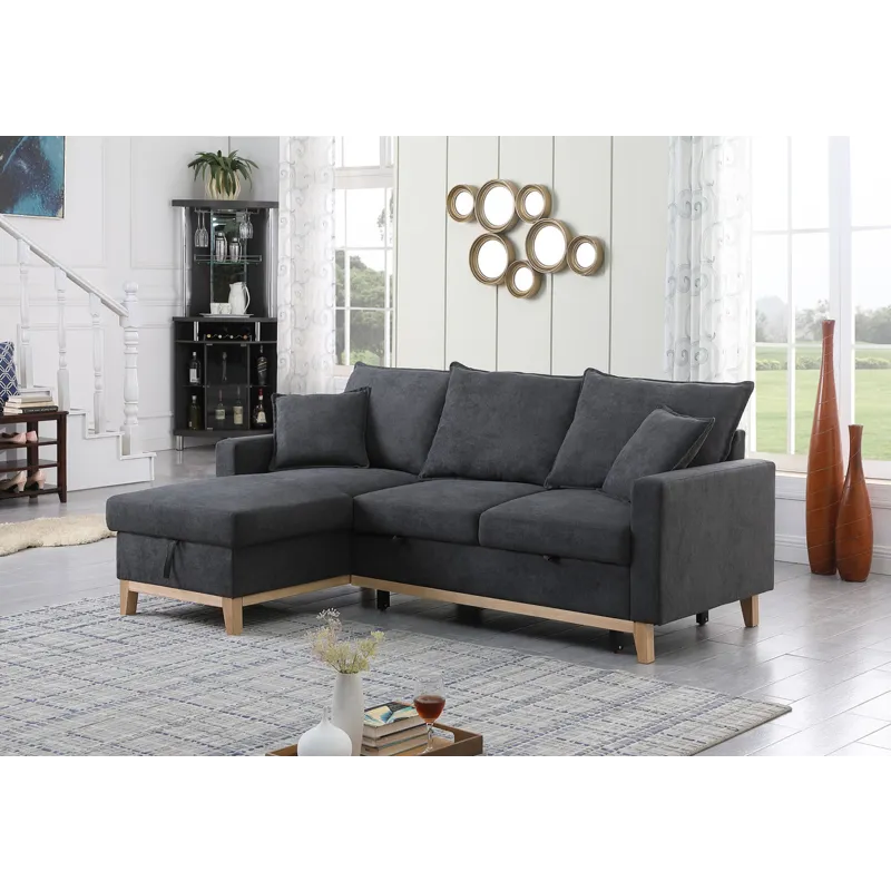 Colton - 84.Woven Reversible Sleeper Sectional Sofa With Storage Chaise - Dark Gray