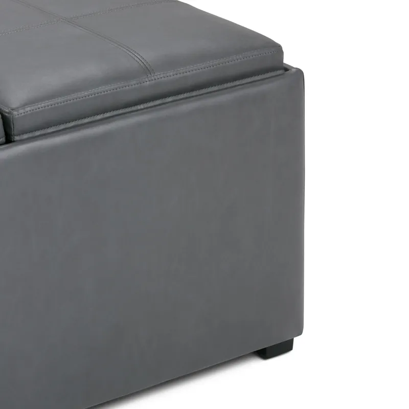 Avalon - Square Coffee Table Storage Ottoman - Stone Grey