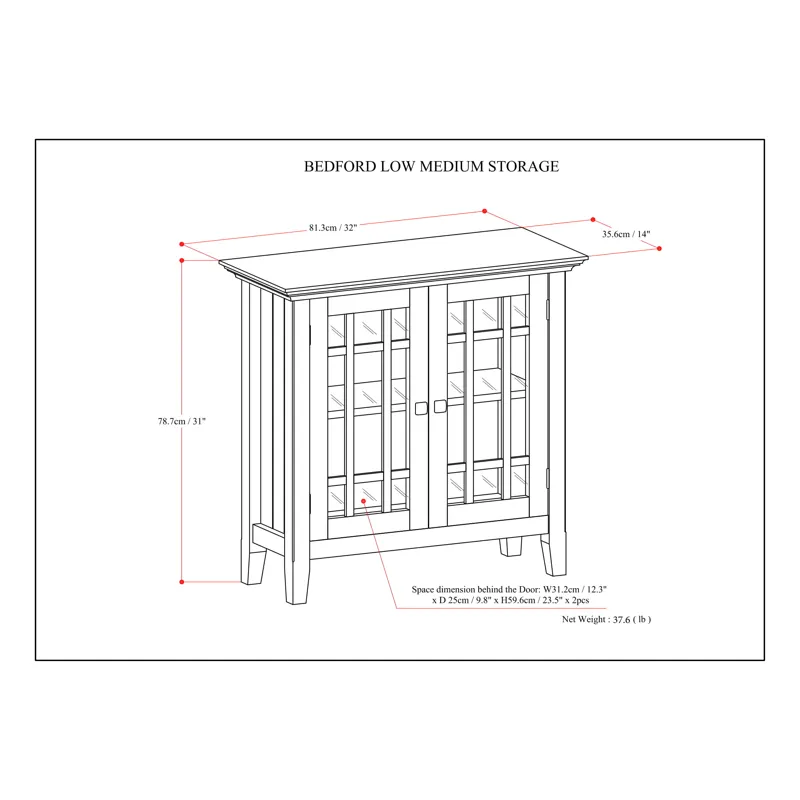 Bedford - Low Storage Media Cabinet - Dark Tobacco Brown