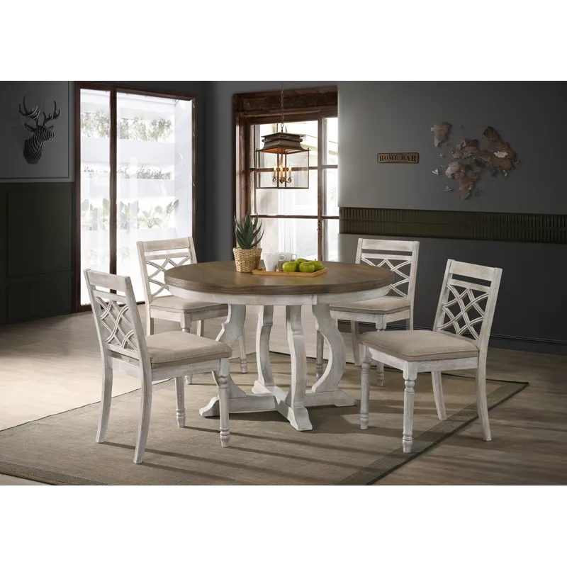 Havanna - 5 Piece Wide Contemporary Round Dining Table With Off White Fabric Chairs (Set of 5) - Vin