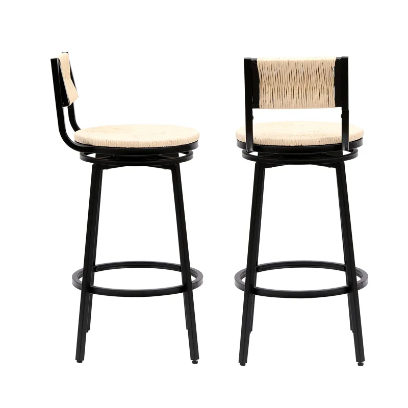 Bar Stools Swivel Counter Chairs With Metal Frame (Set of 2) Hand Woven Paper Rope Dining Barstools 