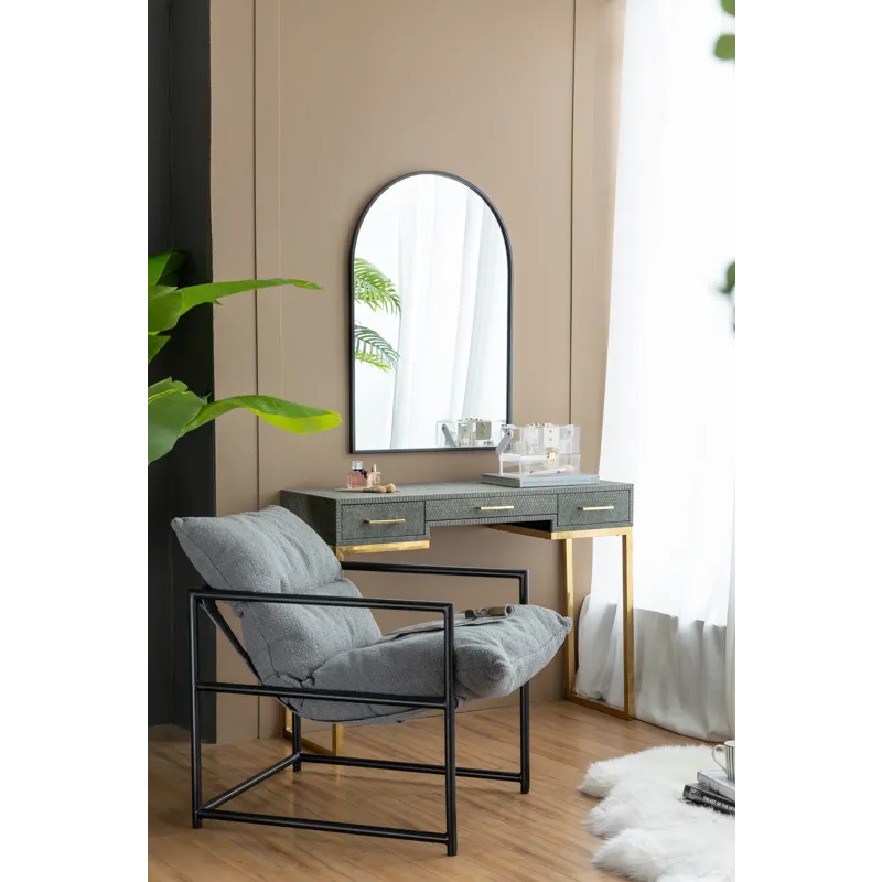 Arched Mirror With Metal Frame, Wall Mirror For Living Room Bedroom Entryway - Black