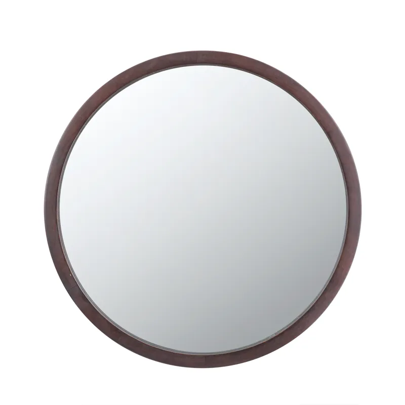 Circle Wall Mirror With Wooden Frame And Walnut Finish, Wall Mirror For Living Room Dining Room - Br