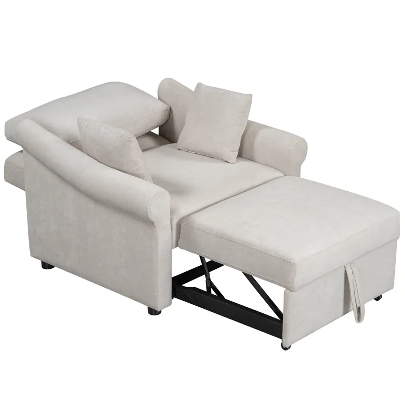 Chenille Convertible Sleeper Chair With Adjustable Backrest, 3 In 1 Lounger Chair Turns Into Bed, Si