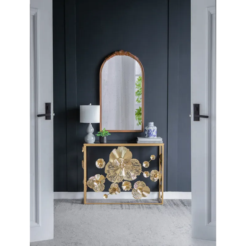 Console Table With Mirrored Glass Top, Modern Entryway Table For Living Room Foyer Entryway - Gold