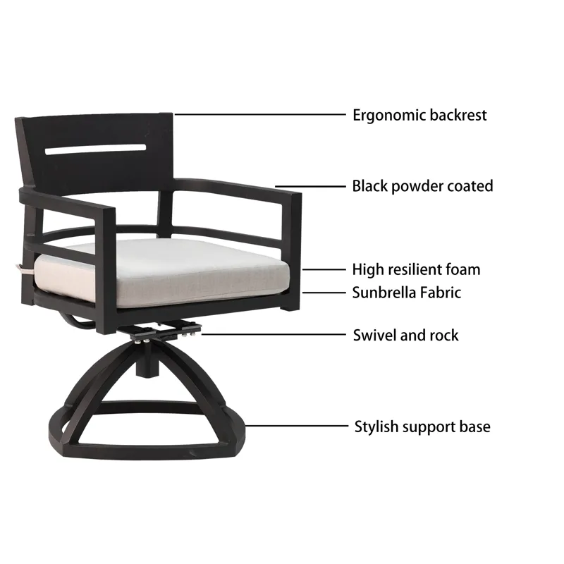 Outdoor Patio Swivel Rocker With Outdoor-Grade Sunbrella Fabric Cushions (Set of 2) - Ember Black