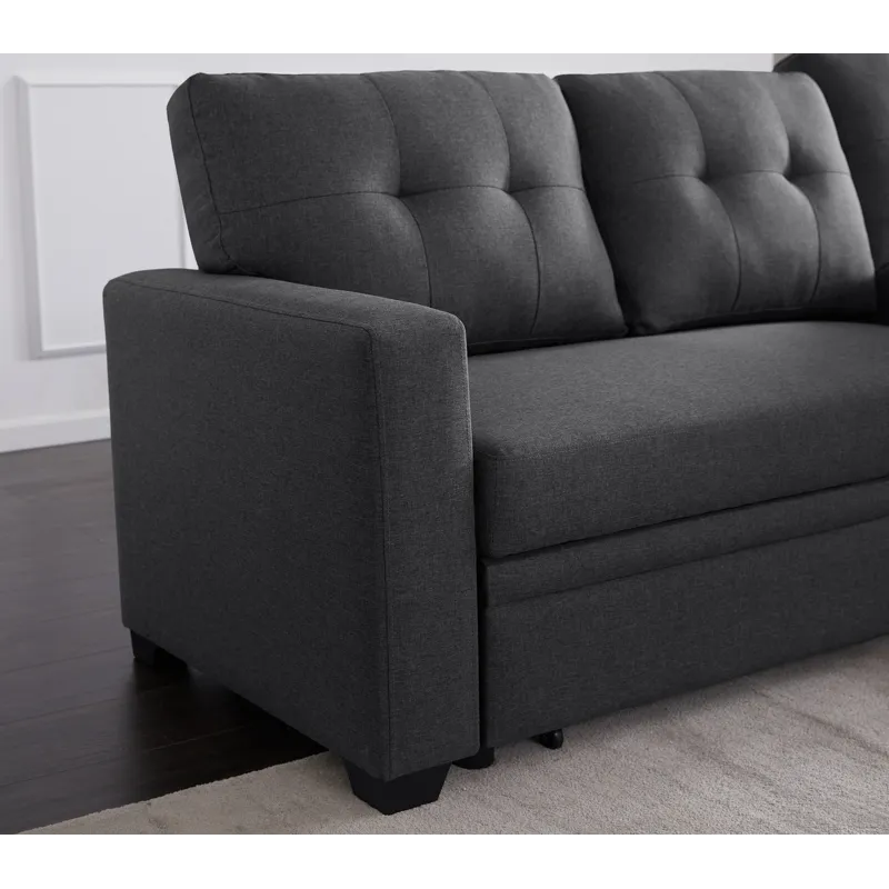 Upholstered Pull Out Sectional Sofa With Chaise - Dark Gray