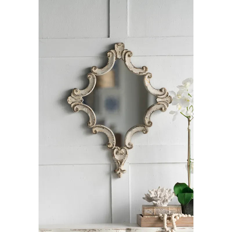 Artistic Diamond Scrollwork Mirror, Home Accent Mirror For Living Room, Entryway - Antique White