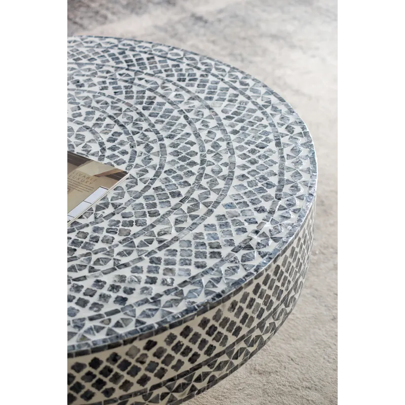 Unique Capiz Coffee Table With Pedestal Base - Gray / Ivory / Gold