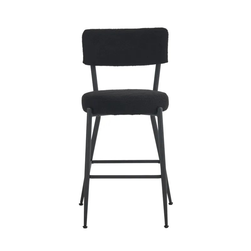 Modern Teddy Fabric Upholstered Bar Stools (Set of 2)- Black