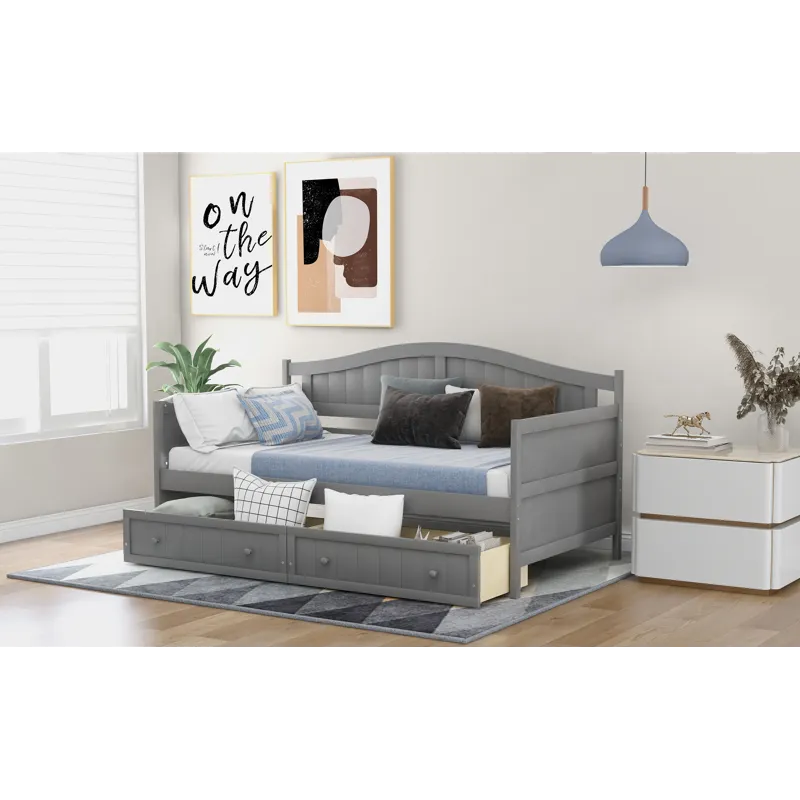 Twin Wooden Daybed With 2 Drawers, Sofa Bed For Bedroom Living Room, No Box Spring Needed - Gray