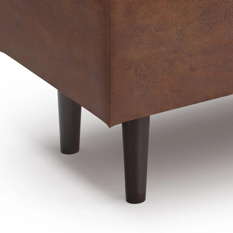 Shay - Mid Century Rectangular Storage Ottoman - Distressed Saddle Brown