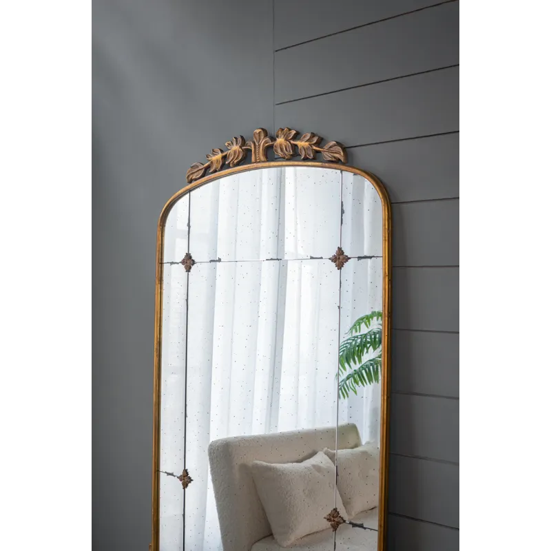 Lavish Full Length Mirror, Antique Metal Floor Mirror For Living Room, Bedroom - Gold