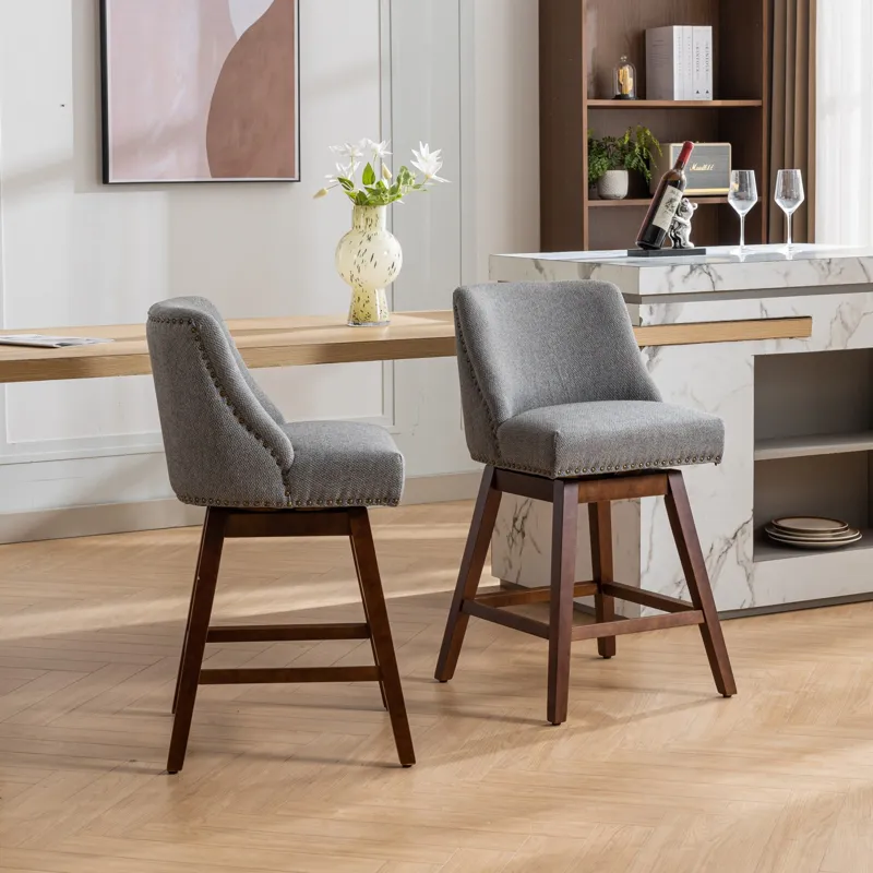 Counter Height Swivel Barstools, 26\'\' H Seat Height Upholstered Bar Stools (Set of 2), Fabric - Gr