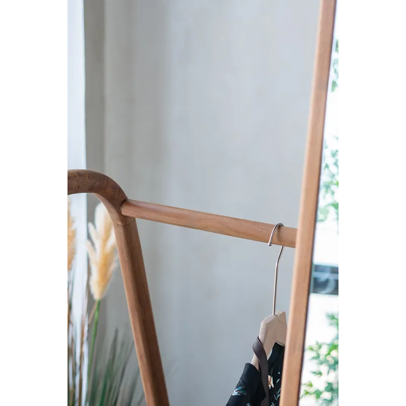 Clothes Hanger With Mirror, Large - Brown