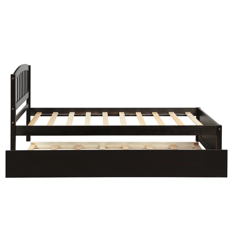 Twin Size Platform Bed Wood Bed Frame With Trundle - Espresso
